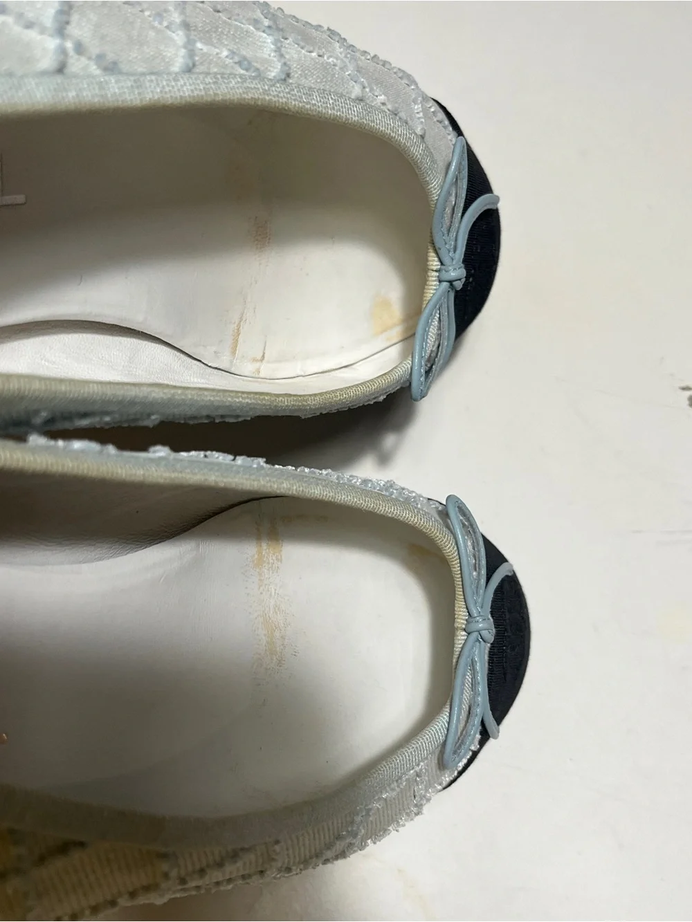 Chanel Women's Two-Tone Light Blue and Black Quilted Ballerina Flats denim